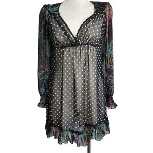 Johnny Martin Sheer Floral  Polka Dot  Print Long Sleeve Dress Size 1